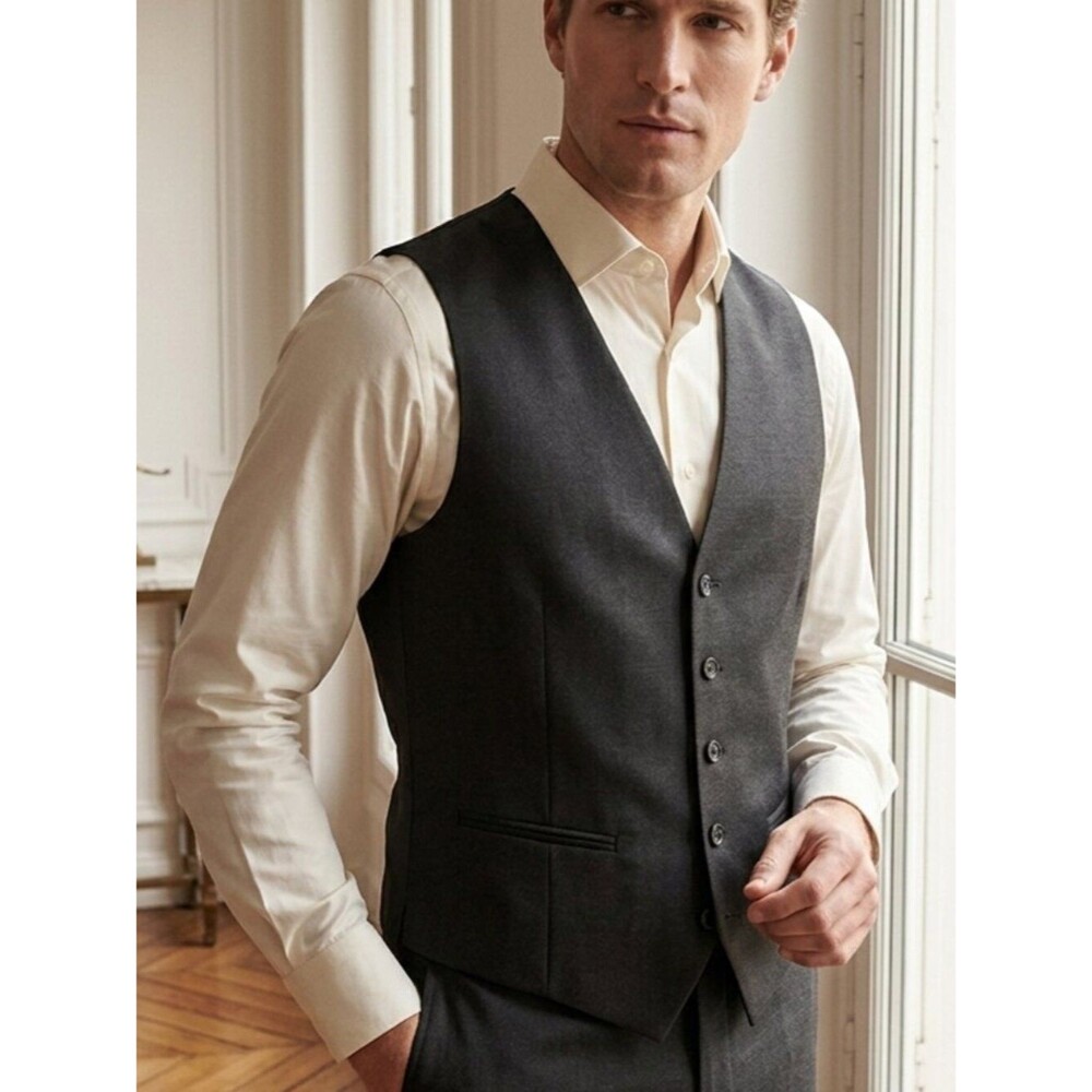 Men’s Perry Ellis Black Formal Dress Vest | Sleek Suit Waistcoat Sz Large